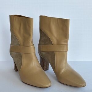 Chloe Tan Suede Leather Ankle Block Heel Boot